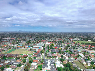 Panoramic aerial view of Broadmeadows Houses roads and parks in Melbourne Victoria Australia
