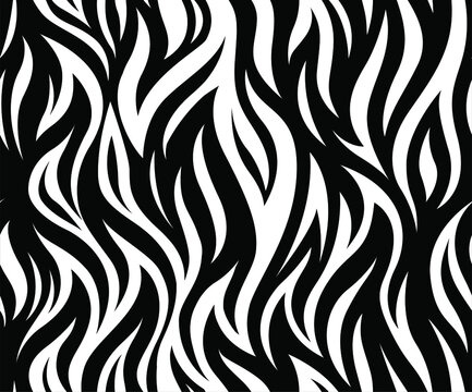 Wild exotic Zebra fire stripes repeat pattern. Seamless vector rotary print textile design.
