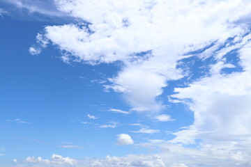 Clear blue color sky with white cloud background
