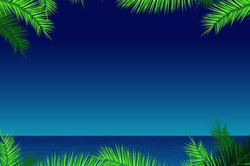 Fototapeta na wymiar Beautiful night in beach with palm leaf frame