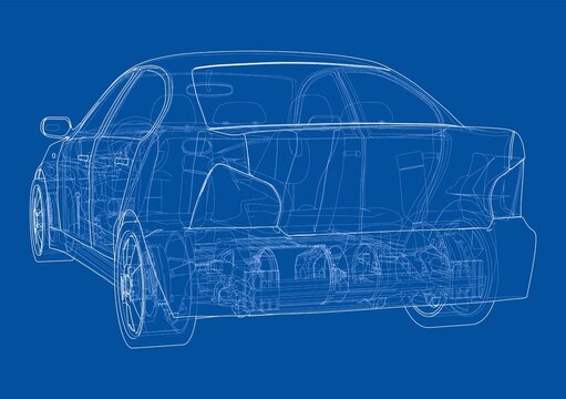 Electric Car With Chassis. Vector rendering of 3d