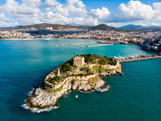 Pigeon Island with. Kusadasi harbor. Aegean coast of Turkey. High quality photo - obrazy, fototapety, plakaty