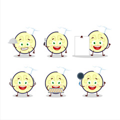 Cartoon character of slice of eggplant with various chef emoticons