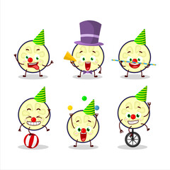 Cartoon character of slice of eggplant with various circus shows