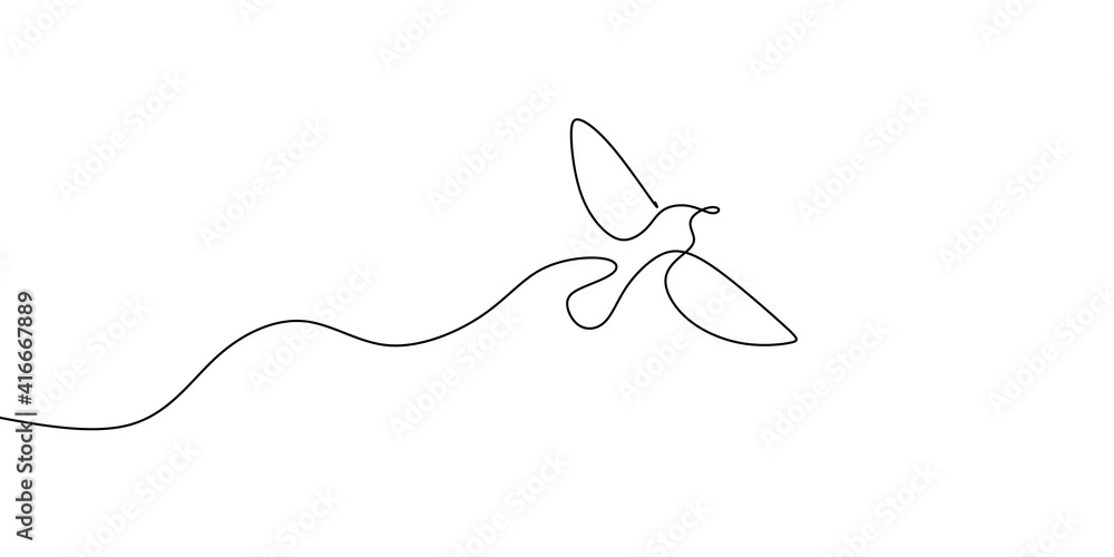 Poster flying bird continuous line drawing element isolated on white background for decorative element. vec