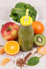 Freshly blended coctail from natural fruits and vegetables, healthy nutrition concept