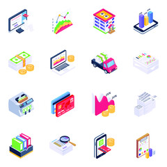  Icons of Business and Finance in Isometric Design