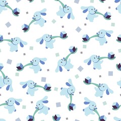 The Rabbit and Spoon of Sugar Vector Illustration Seamless Pattern