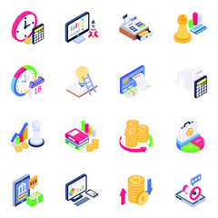 
Icons of Business, Finance and Banking in Isometric Design

