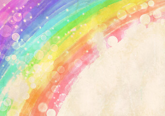 虹　レインボー　カラフル　水彩　クレヨン　色鉛筆　背景素材　明るい