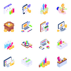 
Icons of Business and Finance Analytics in Isometric Design


