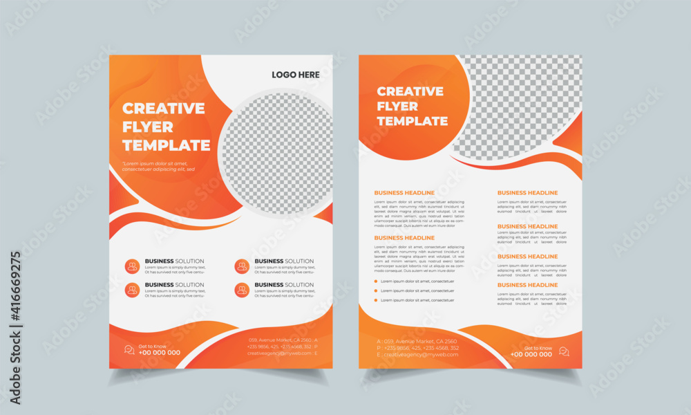 Poster Set of flyer design layout, geometric business flyer template, complex blue colorful gradient ad in a4