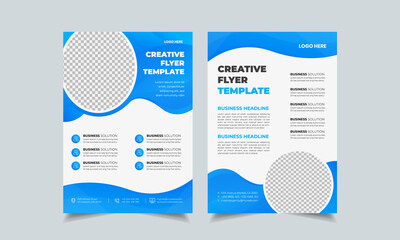 Set of flyer design layout, geometric business flyer template, complex blue colorful gradient ad in a4