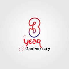 Fototapeta premium 3 years anniversary celebration logotype. anniversary logo with red and blue color isolated on gray background, vector design for celebration, invitation card, and greeting card