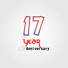 17 years anniversary celebration logotype. anniversary logo with red and blue color isolated on gray background, vector design for celebration, invitation card, and greeting card