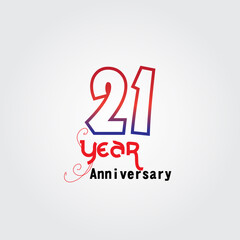 21 years anniversary celebration logotype. anniversary logo with red and blue color isolated on gray background, vector design for celebration, invitation card, and greeting card