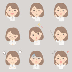 女性の上半身イラストセット（白衣）