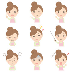 女性の上半身イラストセット（エプロン）