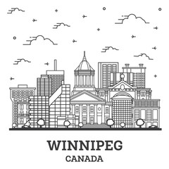 Outline Winnipeg Canada City Skyline with Modern Buildings Isolated on White.