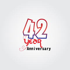 42 years anniversary celebration logotype. anniversary logo with red and blue color isolated on gray background, vector design for celebration, invitation card, and greeting card