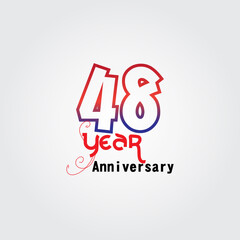 48 years anniversary celebration logotype. anniversary logo with red and blue color isolated on gray background, vector design for celebration, invitation card, and greeting card