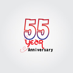Fototapeta na wymiar 55 years anniversary celebration logotype. anniversary logo with red and blue color isolated on gray background, vector design for celebration, invitation card, and greeting card