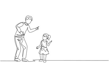 One single line drawing of young dad giving talk some good advice to his daughter at home vector graphic illustration. Communication concept. Happy family parenting. Modern continuous line draw design