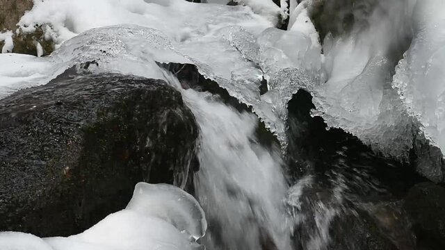 clear water with rocks and ice in winter
