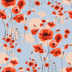 Obraz premium Abstract floral seamless pattern painted by brush field poppies