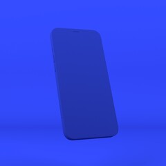 3d rendered bright blue background with smartphone. Device screen mockup on minimal background for presentation or application design show. 3d illustration