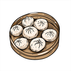 Chinese food dim sum. Hand drawn sketch. Vintage style.