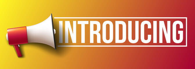 "Introducing" word banner with megaphone
