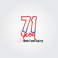 71 years anniversary celebration logotype. anniversary logo with red and blue color isolated on gray background, vector design for celebration, invitation card, and greeting card