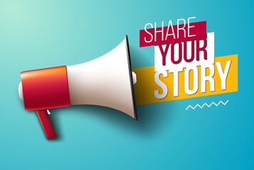 "Share your story" banner with megaphone
