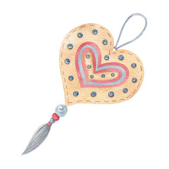 Bright hand-painted illustration of pendant with decor. Watercolor object on the light background.