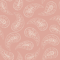 Hand-Drawn Artistic Monochrome White Paisley Vector Seamless Pattern. Boho Traditional Ethnic Fashion Shawl Print. Monochrome Line Painterly Doodle Folk Foulard Texture Background