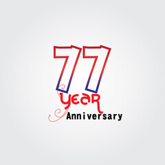 77 years anniversary celebration logotype. anniversary logo with red and blue color isolated on gray background, vector design for celebration, invitation card, and greeting card