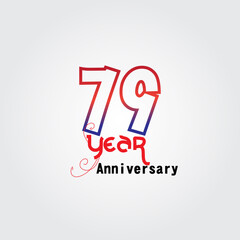 79 years anniversary celebration logotype. anniversary logo with red and blue color isolated on gray background, vector design for celebration, invitation card, and greeting card