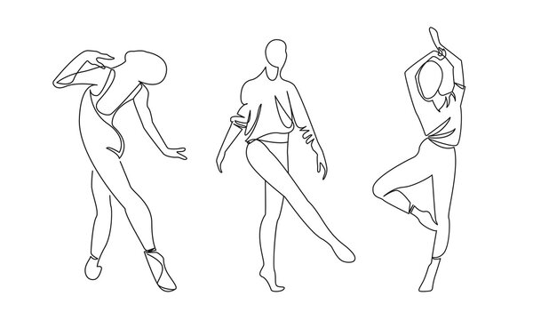 Ballerinas Group Minimalist One Line Drawing. Woman Dance Contour Illustration. Ballet Modern Minimalist Drawing. Woman Ballerina One Line Illustration. Vector EPS 10