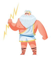 Zeus. Ancient greek god with lightning in his hand. The mythological deity of Olympia. Vector illustration.