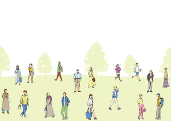 Naklejka premium 鉛筆描き 若者世代 男女 風景