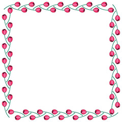 Vector square frame from red tulips. Spring flowers. Hand drawn doodle isolated. Background, border, decoration for greeting card, Valentine's, Women's or Mother day