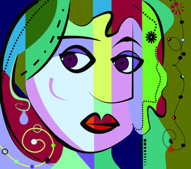 Colorful abstact portrait,cubism art style,side look
