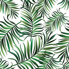 Fototapeta premium Jungle vector pattern with tropical leaves.Trendy summer print. Exotic seamless background.