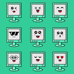 Cute computer mascot set with different expression 