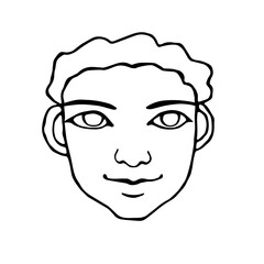 Outline face people. Hand drawn line art illustration. The head of a man, woman, boy, girl in the style of a Doodle, isolated on a white background. Different and beautiful