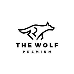 running wolf monoline outline logo vector icon illustration