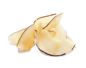 Tasty coconut chips on white background