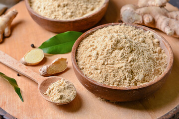 Composition with ginger powder, closeup