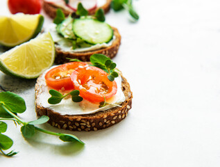 Sandwiches with healthy vegetables and micro greens